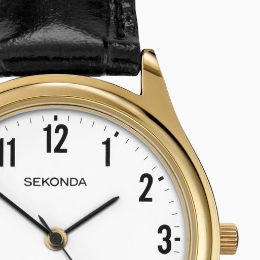 Sekonda Easy Reader Men s Watch Gold Case Leather Upper Strap with White Dial 3623